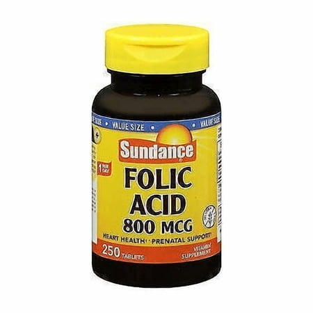 Sundance Folic Acid B-9 Prenatal Support Gluten-Free 800mcg 250 ct, 2-Pack
