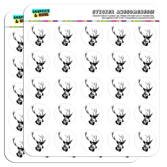 Deer Head Buck Deer Hunting 1" Scrapbooking Crafting Stickers