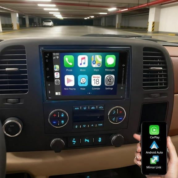 Molaner Double Din Car Stereo Compatible with GMC Sierra 2003-2013 Fit for Carplay and Android Auto,7inch Android 15 HD Touchscreen Car Audio Receivers with Bluetooth, Mirror Link, SWC, 2 32G