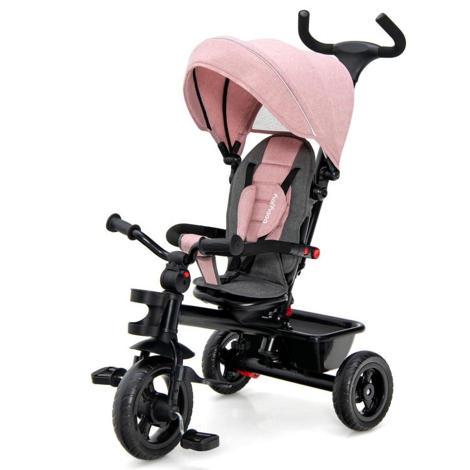 Resenkos 4-in-1 Baby Tricycle Toddler Trike with Convertible Seat-Pink, Infant Stroller for Infant & Toddler