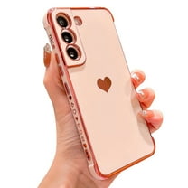 Decase Case for Samsung Galaxy S22,Luxury Plating Love Heart Phone Case with Camera Protection Soft TPU Bumper Corner Protection Shockproof Case Cover 6.1 inch, Pink