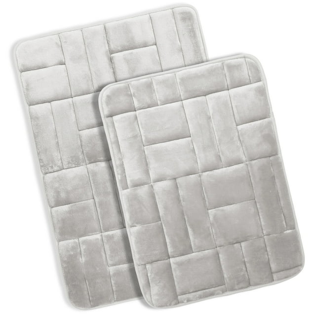 Clara Clark Bathroom Rugs, Velvet Memory Foam Bath Mat, Ultra Soft Non Slip and Absorbent - Tiled - Set of 2 - Silver