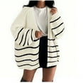 thumbnail image 3 of qolati Womens Oversized Cardigan Sweaters Striped Color Block Lightweight Open Front Chunky Knit Jackets Casual Long Lantern Sleeve Fall Sweater Coats White S, 3 of 4