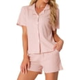 thumbnail image 1 of Conjunto de pijamas para mujeres INSPIRE CHIC 100% algodón, con botones, cuello de muesca, ropa de dormir de manga corta, traje de 2 piezas con bolsillos, S, rosa, 1 of 6
