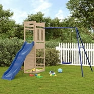 KidKraft Raptor Trail Wooden Outdoor Swing Set with Wavy Slide and Rock ...