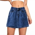 thumbnail image 2 of SEMPAI Womens Summer Mini Denim Skort High Waisted A-Line Stretchy Jean Skirts Trendy Casual Denim Shorts with Pockets, 2 of 5