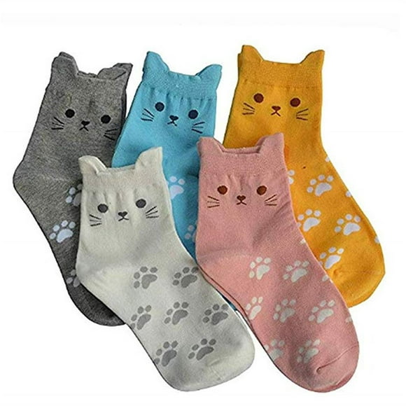 GDREDA Fashion Women Cute Cartoon Cat Footprints Pattern Casual Socks Tube Sock Woman's Socks Socks for Women Thigh High Socks for Women Sock Womens plus Size Socks Wide Calf over The Calf Socks