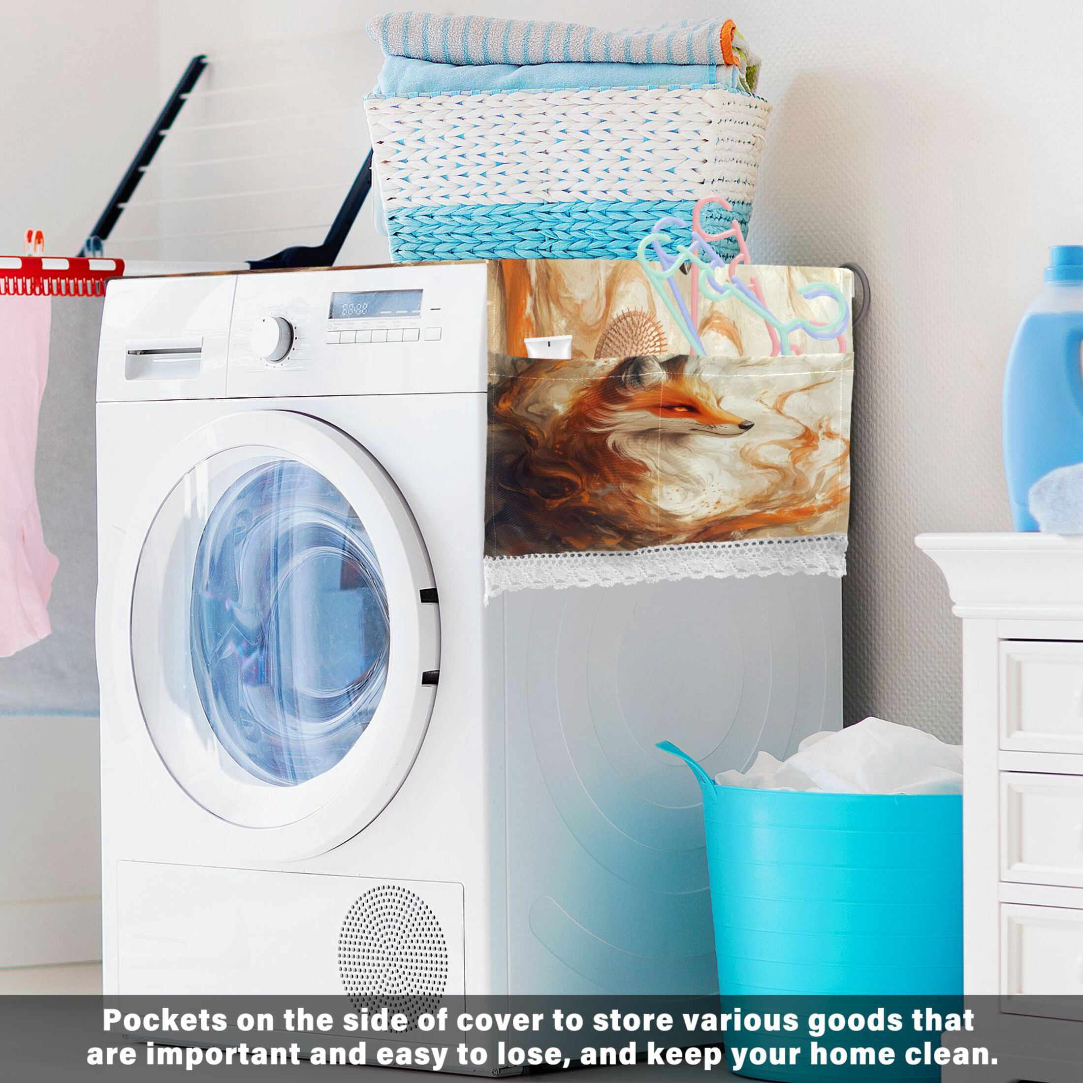 WOBOGO Cool Orange Fox Washing Machine Cloth Dryer Refrigerator Top Cover Protective Non-Slip Mat For Kitchen Laundry