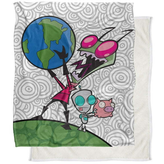 Invader Zim Blanket, 50"x60" Invader Zim and Gir Silky Touch Sherpa Back Super Soft Throw Blanket
