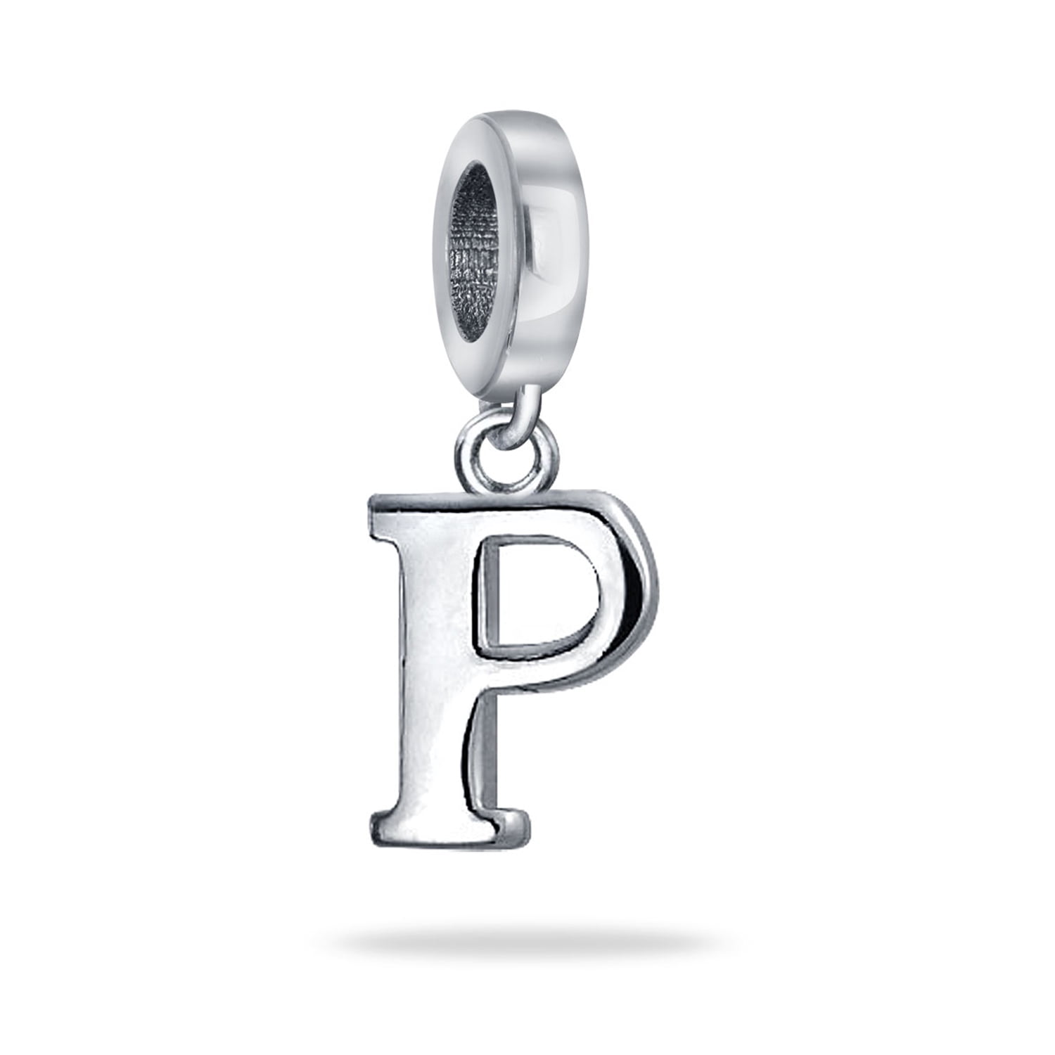 Bling Jewelry Womens Block Letter P Alphabet Initial Dangle Charm Bead .925 Sterling Silver