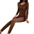 thumbnail image 1 of Sonducket Ropa interior térmica para mujer, niñas, diseño Simple, Color sólido, Tops cálidos, pantalones para mujer, invierno, otoño, tiempo libre, Ropa interior Marrón Sonducket AP013319-02, 1 of 6