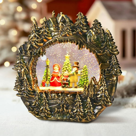 Christmas Snow Globe Lantern Greenhouse Water Glittering Globe with Little Lawn 6H Timer Function Christmas Snow Globes 3 AA Battery Operated for Christmas Festival Decorations Gifts (Greenhouse)