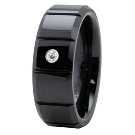 EWC R40076-125 Beveled Black Ceramic Ring with CZ - Size 12. 5