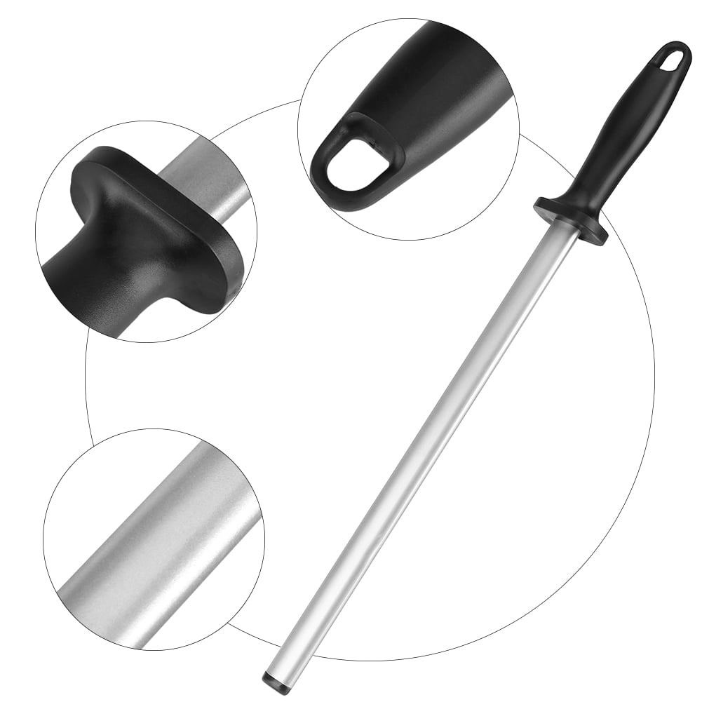 Nieyigj 600 Grit 12 Inch Portable Kitchen Knife Sharpening Rod Oval Diamond Sharpener Stick with Non-Slip Plastic Handle Black Silver