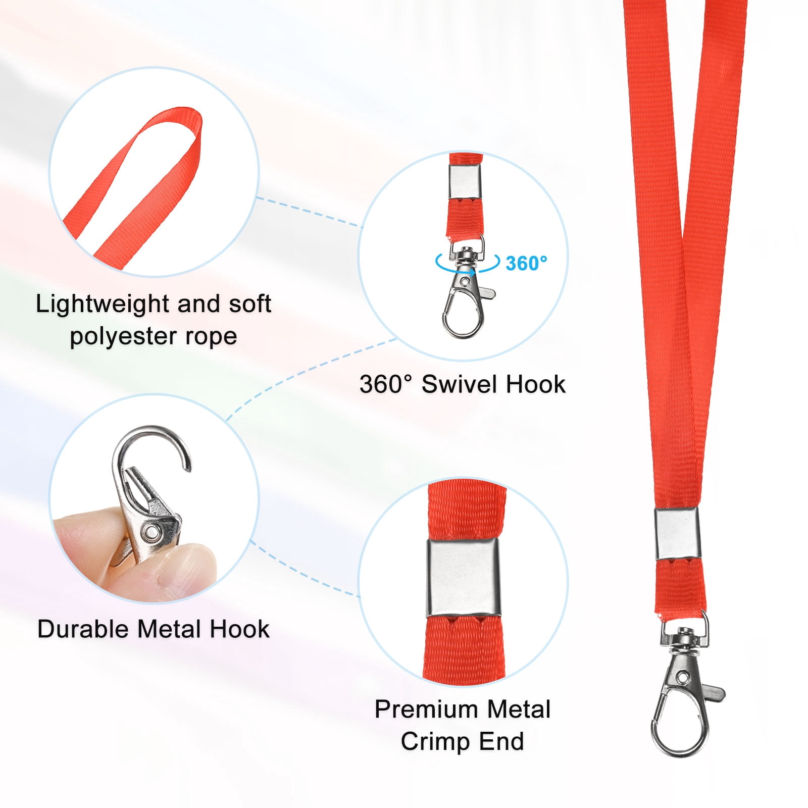 Uxcell 50-Pack Lanyards for ID Badges, Red 0.4 in Wide Keychain Flat Neck Lanyard Strap with Swivel Hook Clip ID Holder Folder