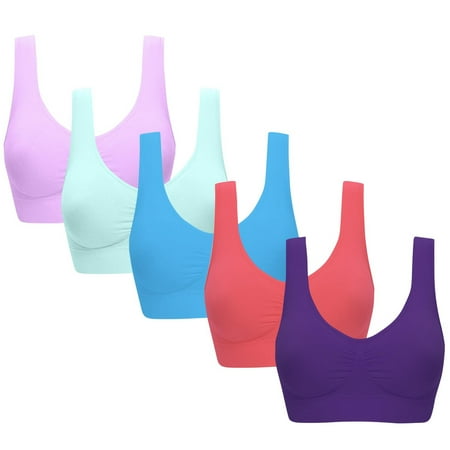 Gnurob Womens Sports Bralettes No Underwire Bras Seamless Brassiere Plus Size Bralette 5 PC Wirefree Yoga Bra Push Up lingerie Full Coverage lingerie Clearance Saving Hot Pink Medium