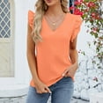 thumbnail image 4 of Women's Casual, Fashionable And Versatile V-neck Pullover Ruffled Sleeveless Solid Color T-shirt, 4 of 6