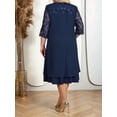 thumbnail image 3 of Women'S Plus Size 1/2 Sleeve Floral Embroidery Chiffon Wedding Guest Dress for Wedding Guest Navy Blue XXL, 3 of 6