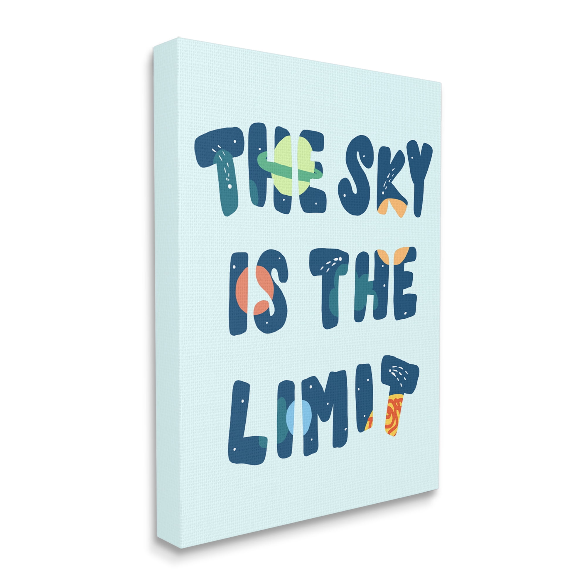 Blue Designed by Daphne Polselli White Framed Wall Art Stupell Industries Sky is The Limit Quote Space Planet Typography 