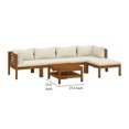 thumbnail image 5 of 6pc Outdoor Modular Sofa Set, Coffee Table, Ivory, Brown Acacia Wood, 5 of 5