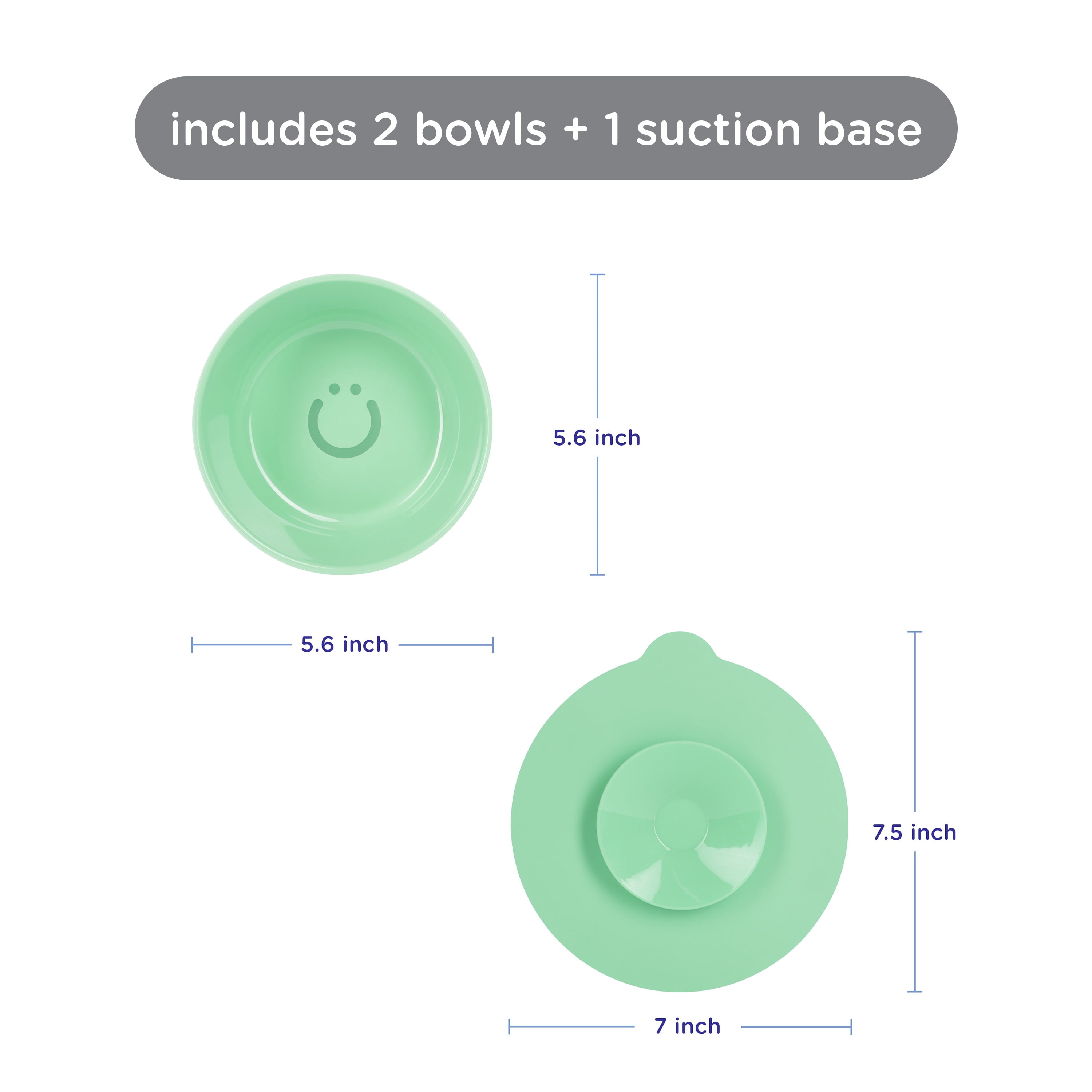 Ubbi Suction Bowls with Interchangeable Suction Base for Babies and Toddlers, 2 Pack, Sugar Snap Green