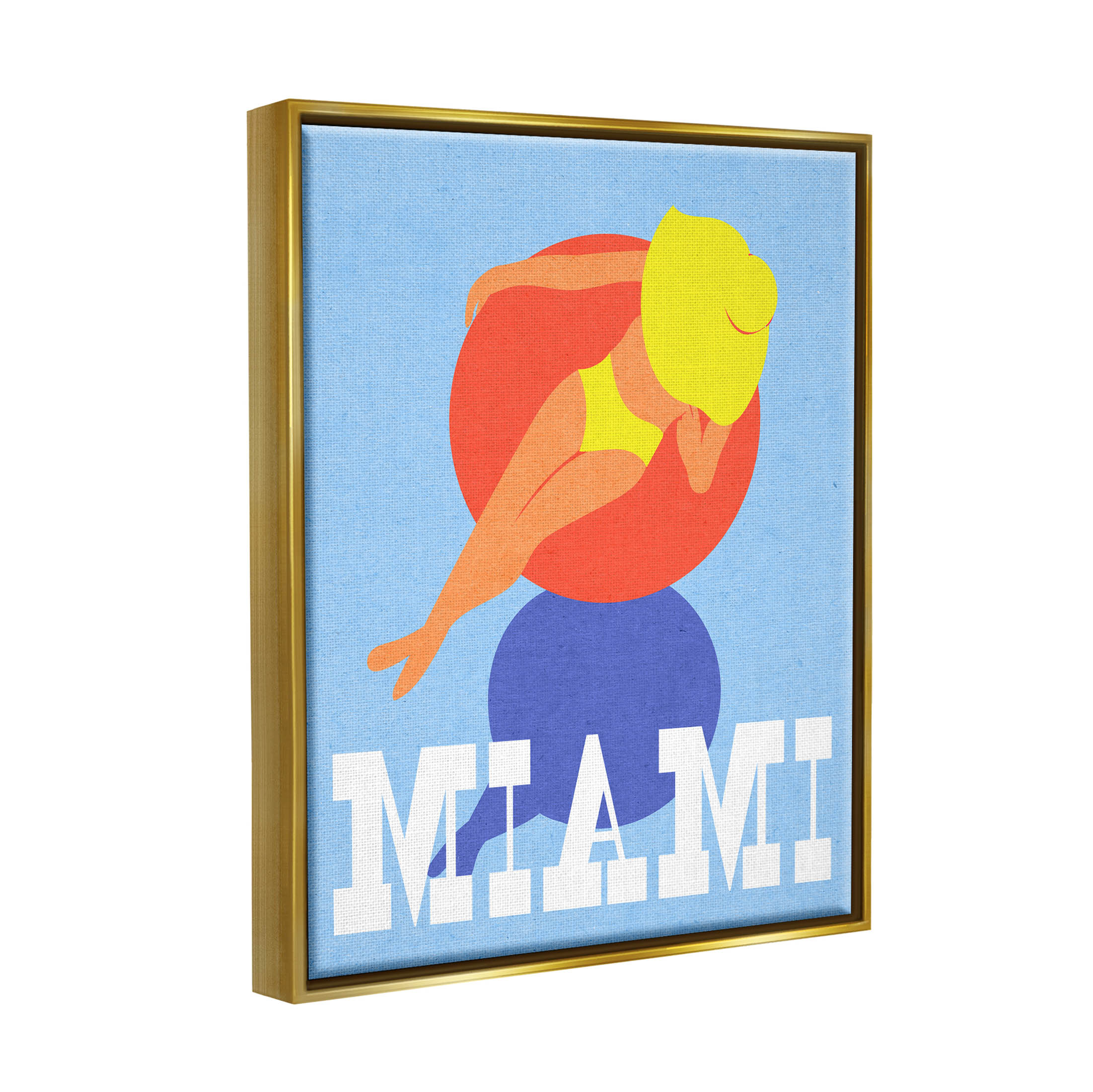 Stupell Industries Miami Woman in Pool Float Graphic Art Metallic Gold Floating Framed Canvas Print Wall Art, Design by Daphne Polselli