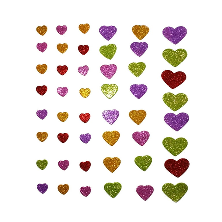 50pcs Glitter Stickers Self-adhesive EVA Sticker Heart Shape Stickers for  DIY Classroom Decoration