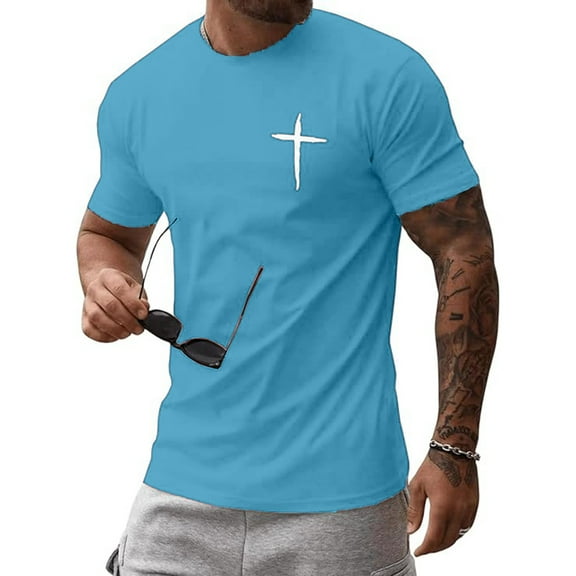 YANGXINX Men's Graphic T Shirts Christian Jesus Cross Printed Crewneck Comfortable Tee Shirt Casual Short Sleeve Top for Daily Wear