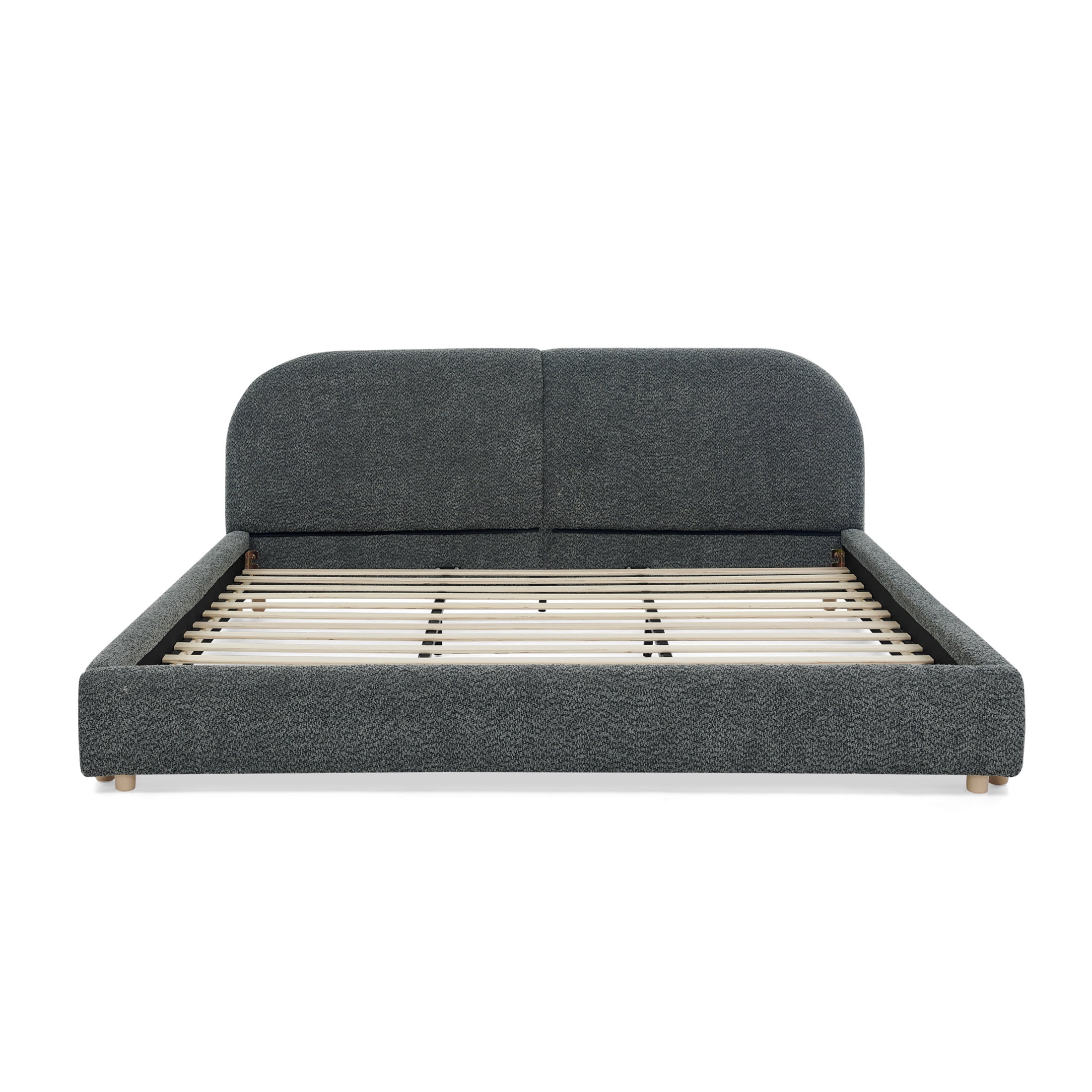 Noble House Roland King Size Yarn Upholstered Bed Frame, Tall Curved Headboard Platform Bed, Sturdy Support, Dark Gray