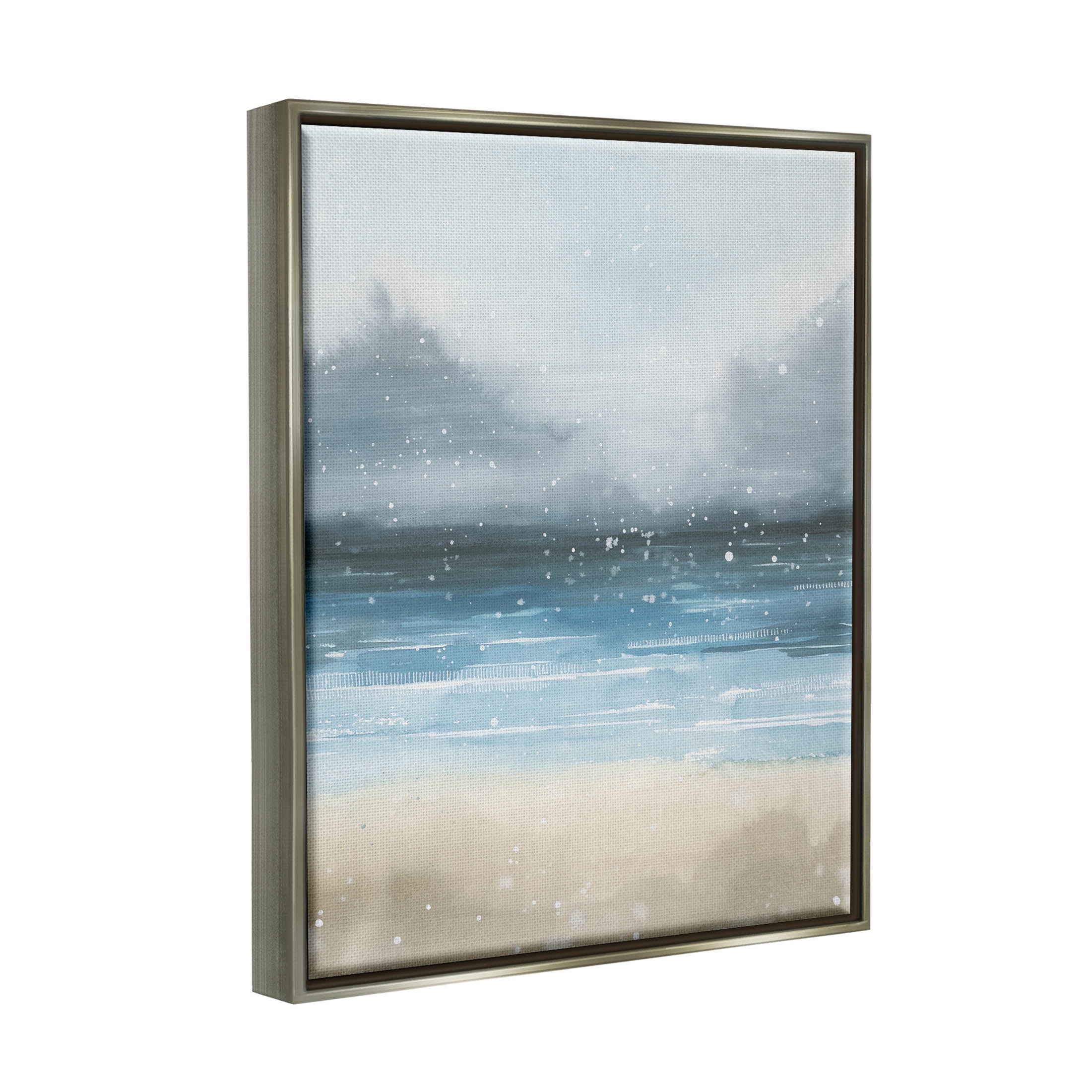 Stupell Industries Beach Snowfall Ocean Shore Graphic Art Luster Gray Floating Framed Canvas Print Wall Art, Design by Grace Popp