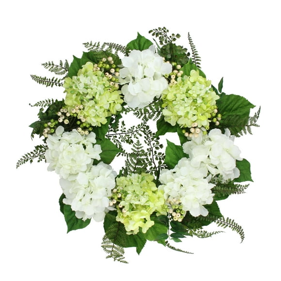 Select Artificials Couronne Florale Artificielle Hortensia et Baies, Blanc 24 Pouces