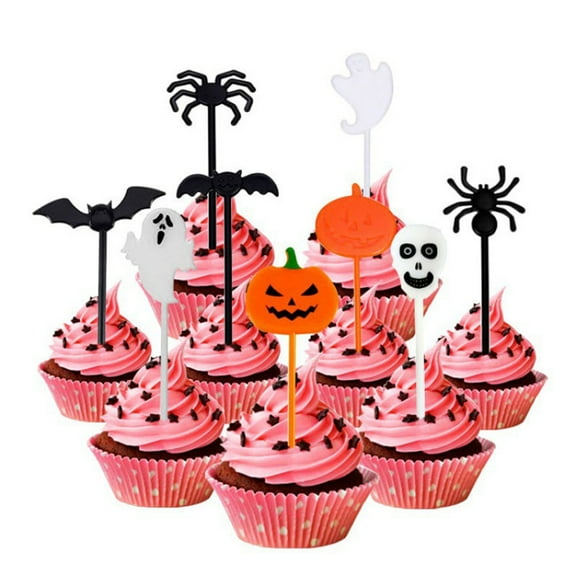 D-GROEE 50Pcs Plastic Halloween Stick Halloween Cupcake Topper Picks Halloween Design Decor for Kids Birthday Party Themed Party