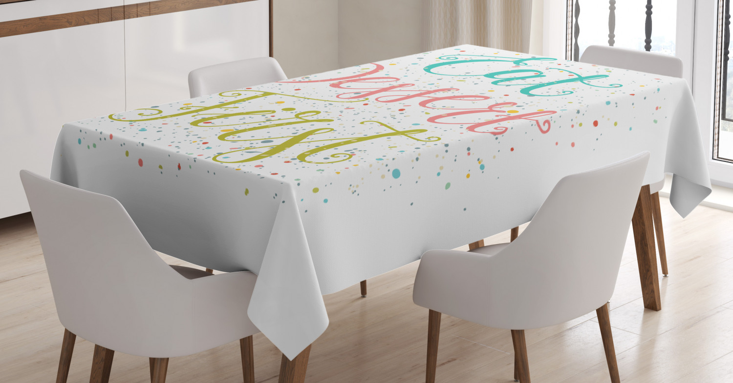 Eat Dessert First Tablecloth, Cursive Calligraphy with Colorful