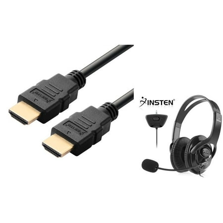 Insten For Xbox 360 / Xbox 360 Slim - Black Gaming Headset with Mic Noise Canceling Microphone + HDMI Cable