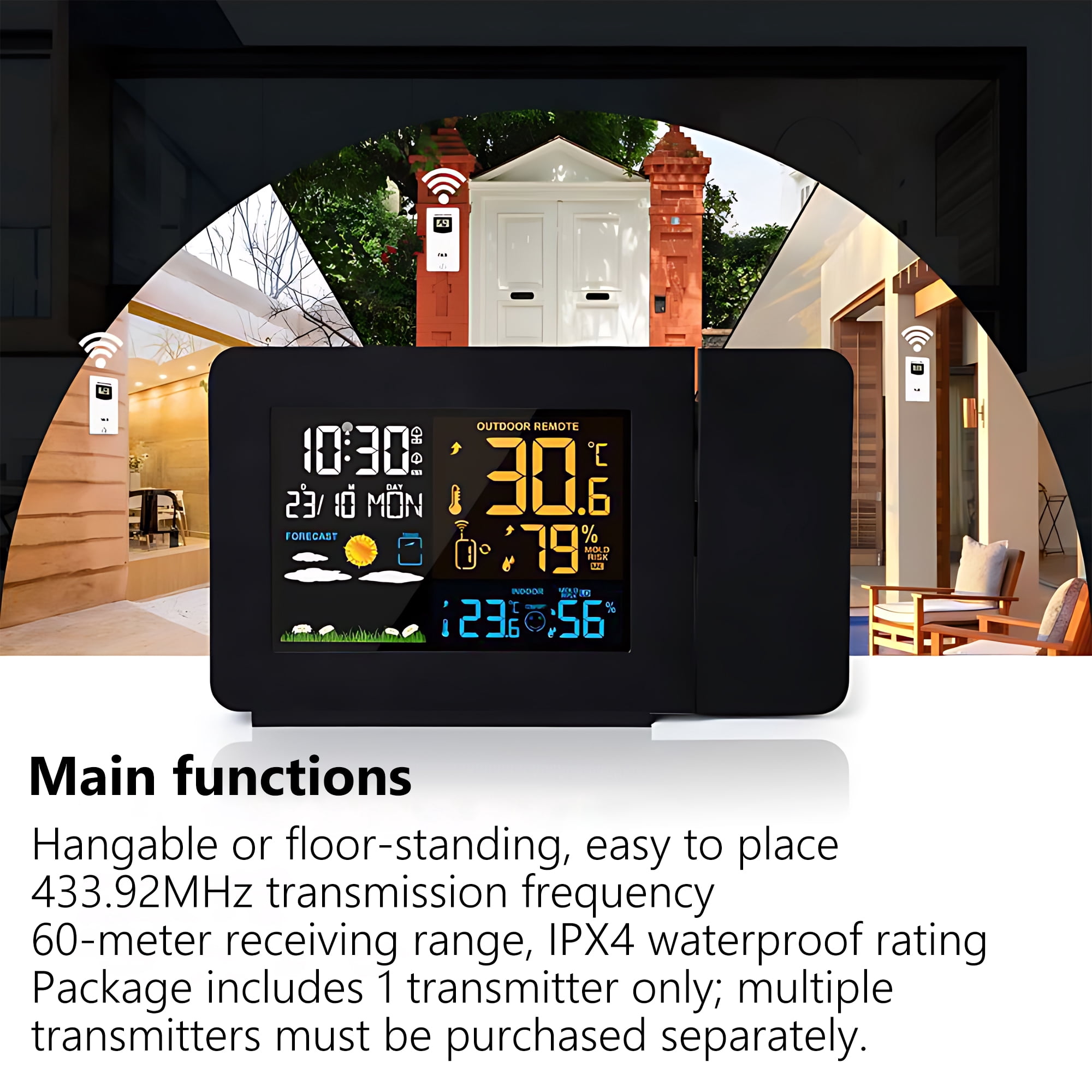 INSMART Weather Station for Home with 2 Outdoor Sensors, Wireless Indoor Outdoor Thermometer, Color Display Temperature Humidity Monitor, Weather Forecast, Alarm Clock, Projection & Backlight