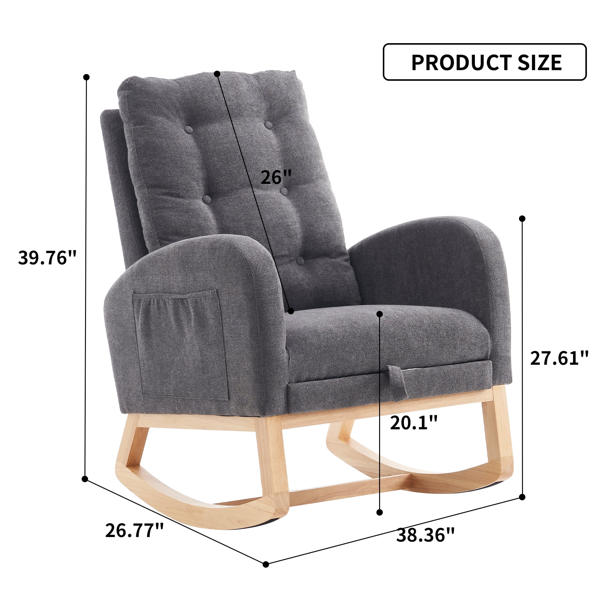 Timbernest Accent Rocking Chair with Footrest, High Back, Rubberwood Rocking Legs for Nursery, Living Space, Teddy Gray