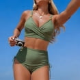 thumbnail image 5 of Women High Waisted Bikini Sets V Neck Cross Twist Front Two Piece Swimsuit Tummy Control Bathing Suit Army Green 2XL, 5 of 6