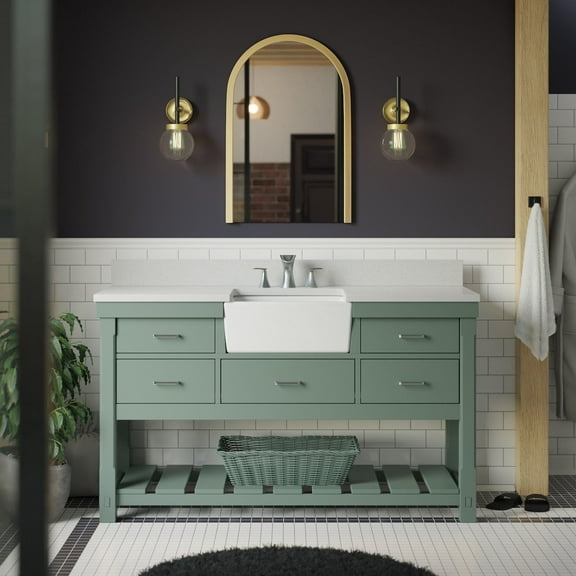 Charlotte 60" Single Farmhouse Bathroom Vanity with Sage Green Cabinet and Quartz Top