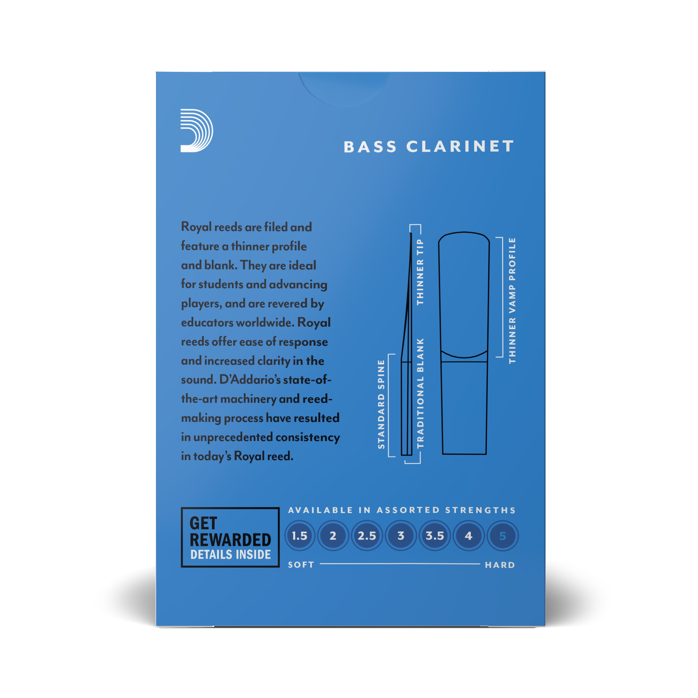 Rico Royal Bass Clarinet Reeds, Box of 10 Strength 1.5