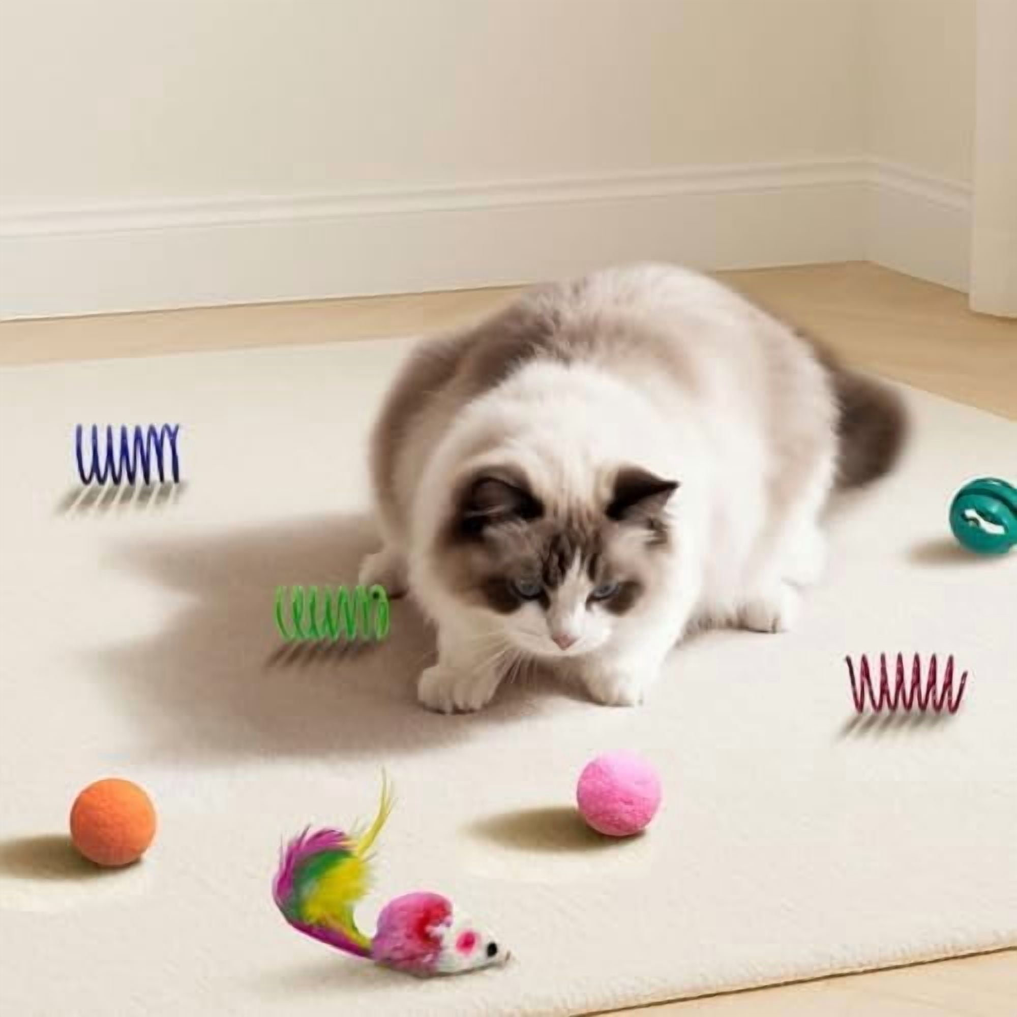 36 Pcs Interactive Cat Toys Set for Indoor Cats Kitten Toys Variety Pack Includes Plush Fish, Chew Ropes,12Colors Cat Springs, Feather Mice and Balls Best Gift to Relieve Boredom for Adult Cats