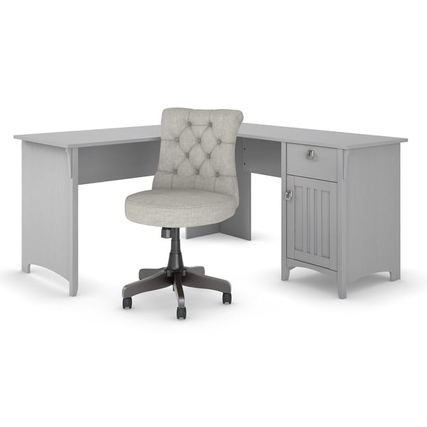 Bush Furniture Salinas 60W L Shaped Desk with Mid Back Tufted Office Chair
