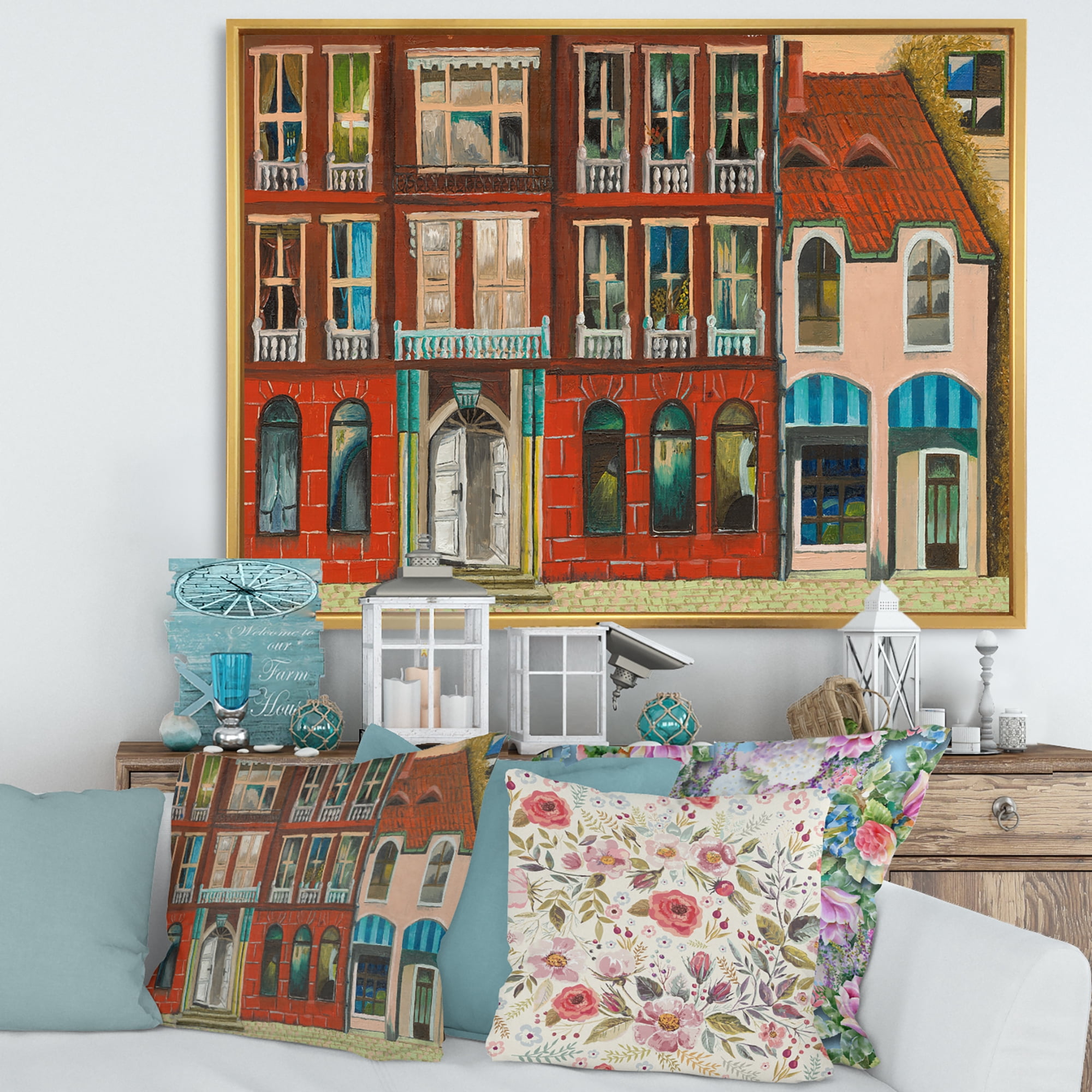 Designart 'Vintage Red Facade of Shop In Paris I' French Country Framed Canvas Wall Art Print