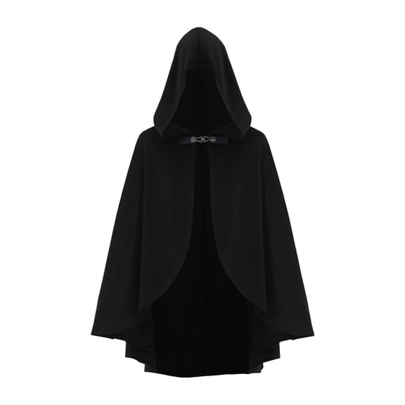 UTSJKR Hooded Medieval Cloak Cape with Buckle Closure Vintage Renaissance Cosplay Robe for Themed Party Dress Up Black