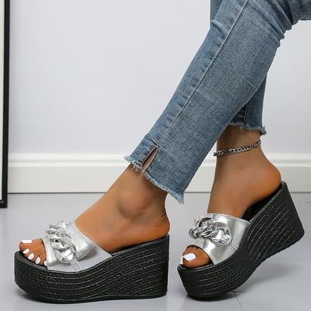 

Bxzhiri Women s Wedge Muffin Peep Toe Slippers Women s Platform High Heels