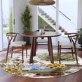 thumbnail image 4 of 7ft Washable Round Rug, Spring Flowers Non-Slip Circle Area Rug for Living Room Dining Room, Watercolor Colored Floral Rabbit Tree Birds Indoor Floor Mat for Home Decor, 4 of 9