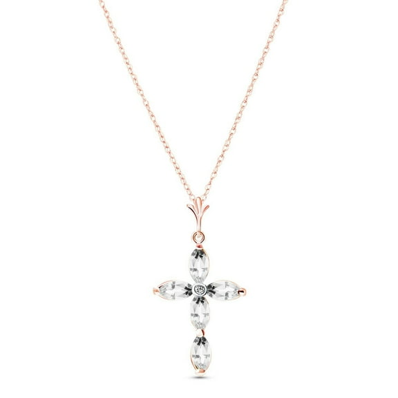 Galaxy Gold 14K Solid Rose Gold 24" Necklace with 1.23 CTW 1.23 CTW Natural Diamond and White Topaz Cross, 14"-24" Sizes, Symbol of Faith