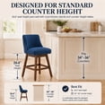 thumbnail image 5 of SESSLIFE Blue Bar Stools with Back Set of 2, 26" Counter Height Swivel Bar Stools, Upholstered Farmhouse Counter Stools with Solid Wood Legs, Bar Chairs for Kitchen Island & Home, 5 of 10