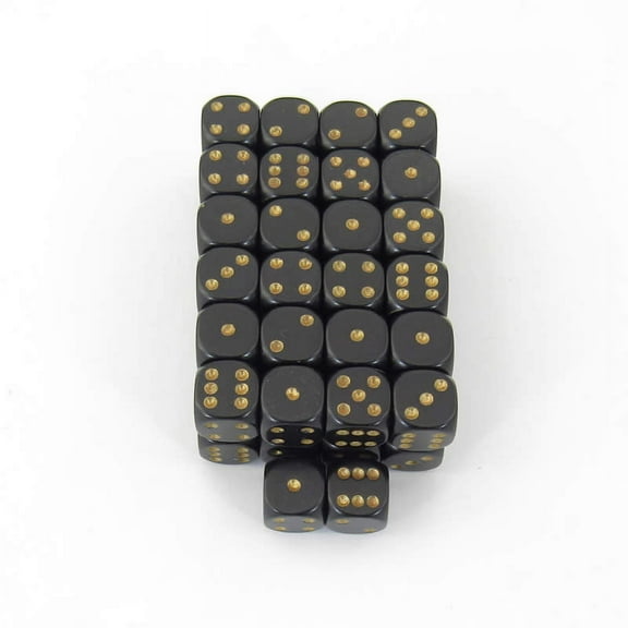 Black Opaque Dice with Gold Pips D6 12mm (1/2in) Bulk Pack of 50 Wondertrail