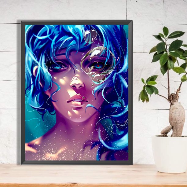 Cuadros Decorativos Diamond Painting 5D DIY Taladro redondo completo Niño de pelo en el agua Decoración para el hogar Azul DQrwqpou embutido en tela