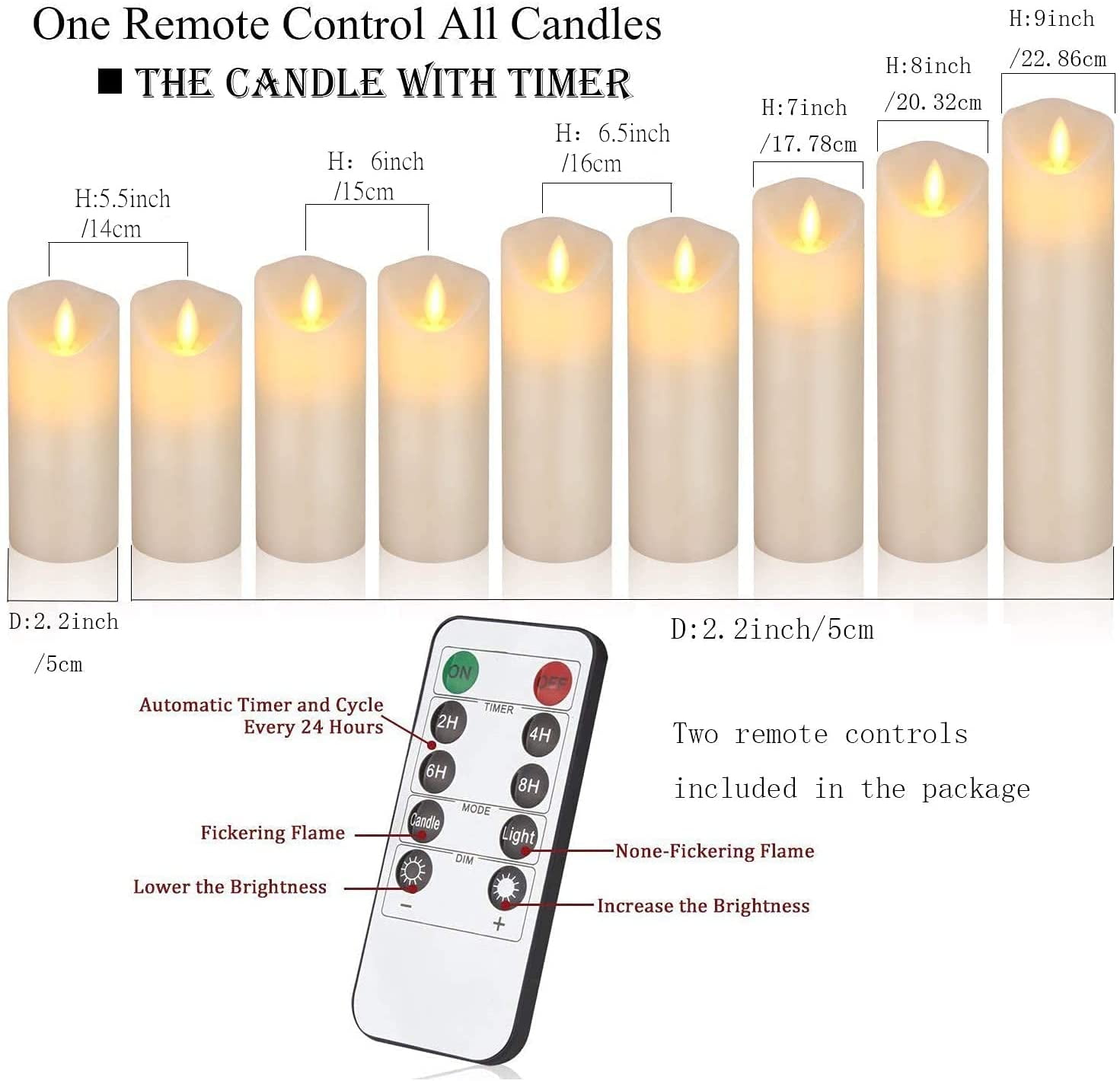 OSHINE Flameless Candles 9 pack LED Lights Moving Wick Real Wax Ivory Electric Candles Pillar Battery Candles Flicker Lights Votive Flames Remote Control with Timer 300+ Hours Halloween